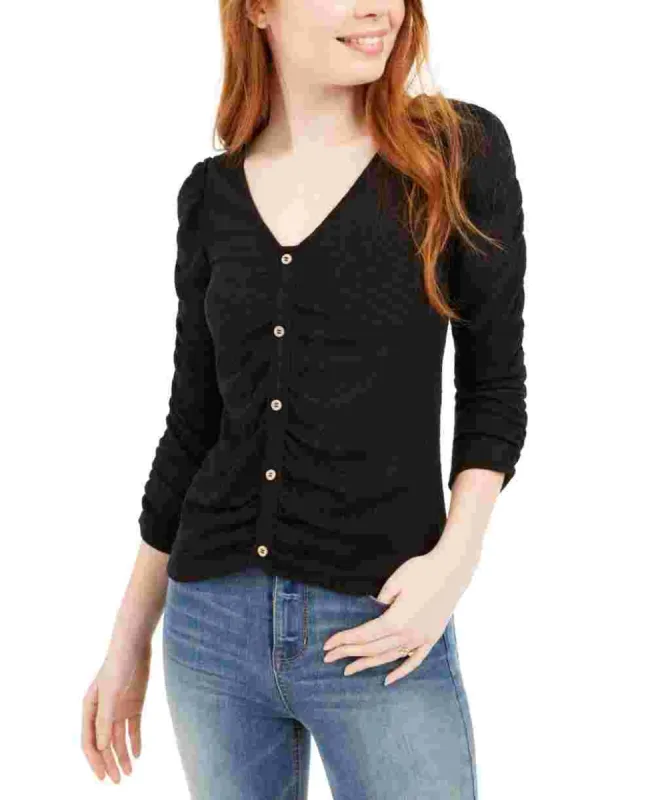 Crave Fame Junior's Ruched Textured Top Black Size X-Large sold by Ruumur