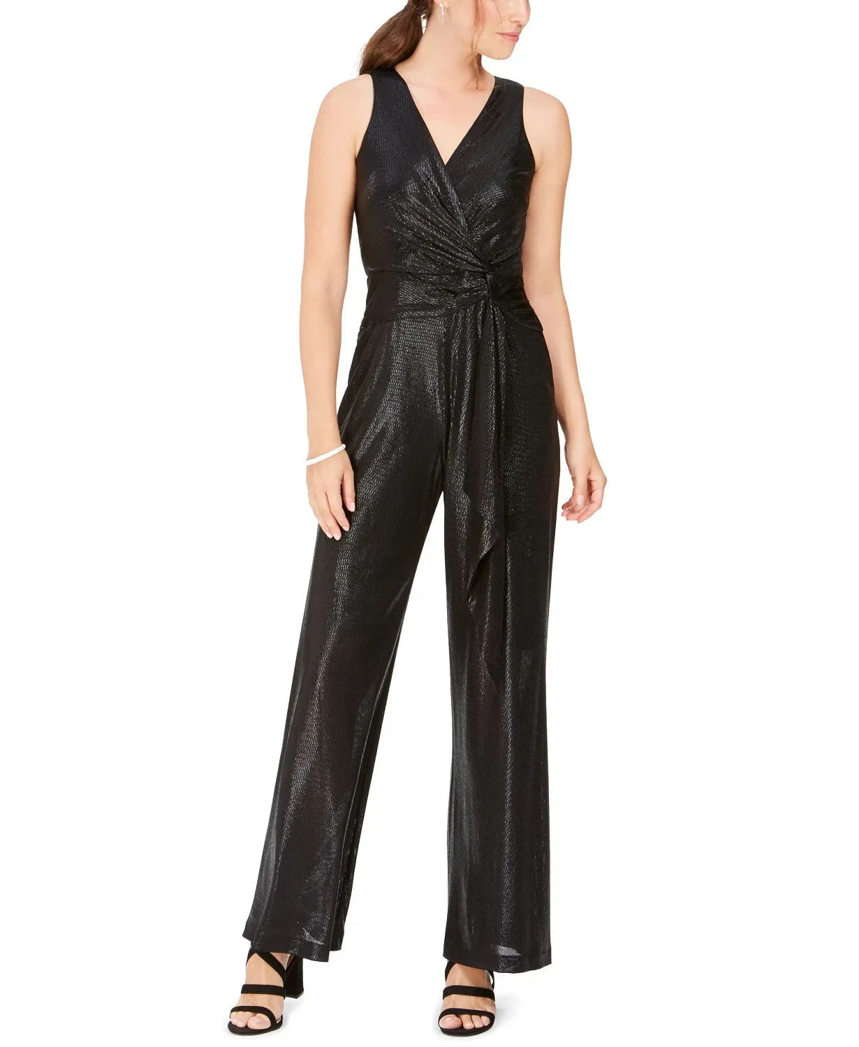 Taylor Women's Textured Shimmering Sleeveless V Neck Evening Jumpsuit Black Size 14 sold by Ruumur