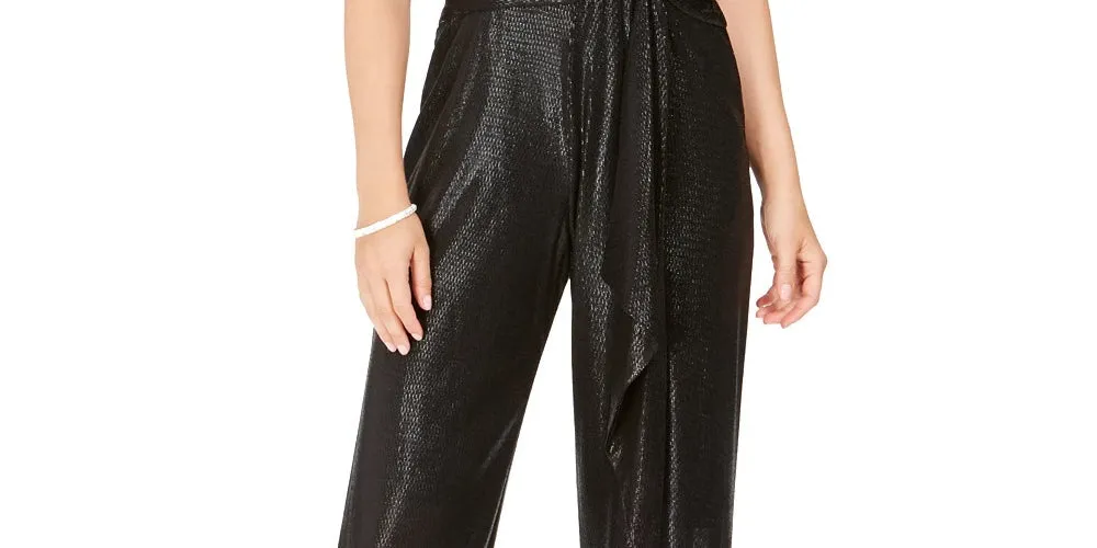 Taylor Women's Textured Shimmering Sleeveless V Neck Evening Jumpsuit Black Size 14 sold by Ruumur product image thumbnail 3