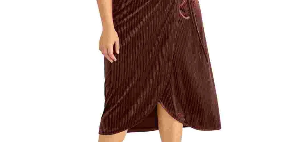Rachel Roy Women's Velvet Short Sleeve V Neck Midi Wrap Dress Wear To Work Dress Burgundy Size 0X sold by Ruumur product image thumbnail 3