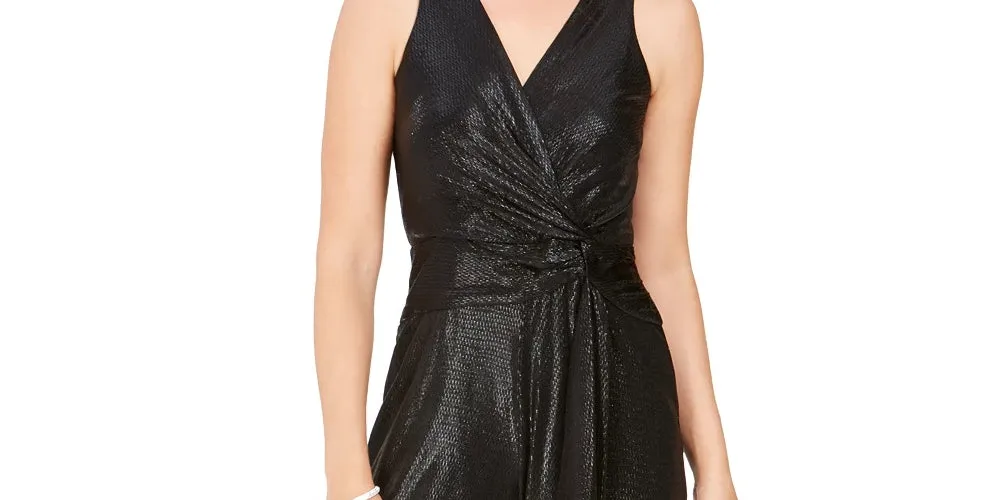 Taylor Women's Textured Shimmering Sleeveless V Neck Evening Jumpsuit Black Size 14 sold by Ruumur product image thumbnail 2