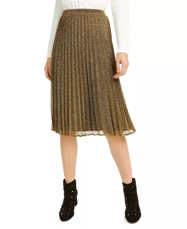 Maison Jules Women's Gold Glitter Below The Knee Accordion Pleat Evening Skirt Gold Size X-Large sold by Ruumur