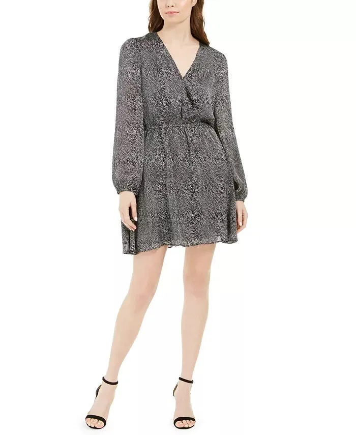 Leyden Women's Printed Long Sleeve V Neck Short Dress Black Size Large sold by Ruumur