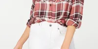 Polly & Esther Women's Plaid Utility Shirt Pink /Black /White  Size Medium sold by Ruumur