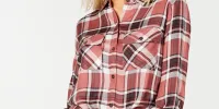 Polly & Esther Women's Plaid Utility Shirt Pink /Black /White  Size Medium sold by Ruumur