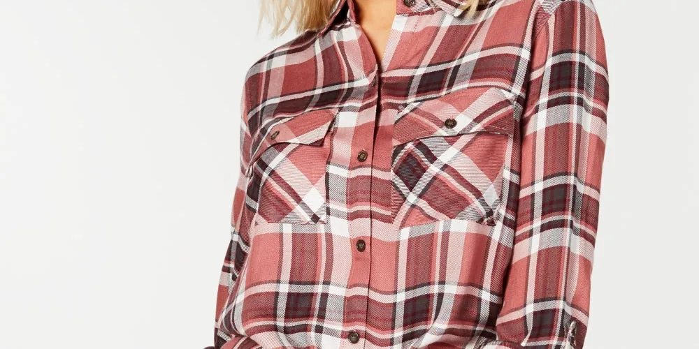 Polly & Esther Women's Plaid Utility Shirt Pink /Black /White Size Medium sold by Ruumur product image thumbnail 2