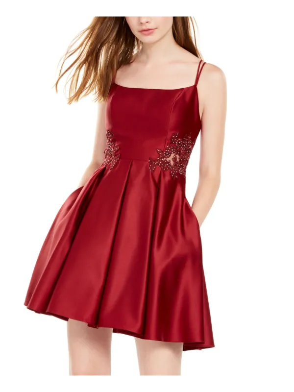 Blondie Nites Women's Spaghetti Strap Square Neck Short Fit Flare Cocktail Dress Red Size 5 sold by Ruumur