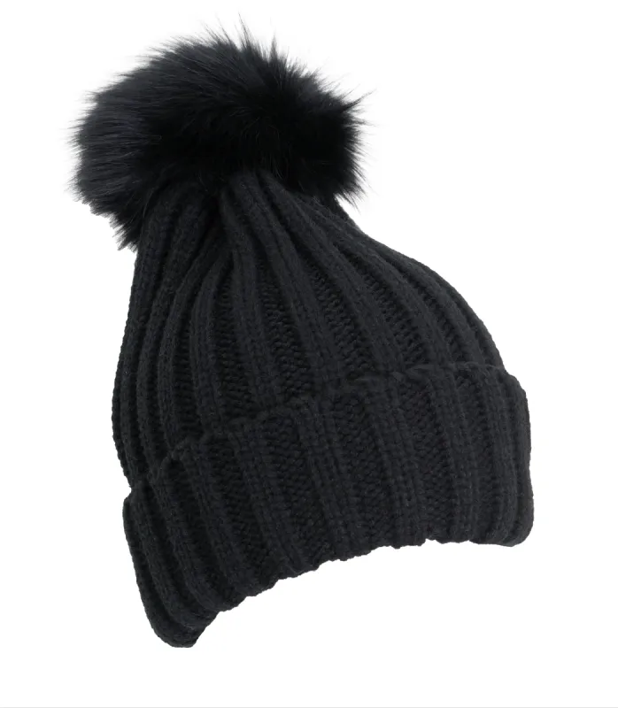 Rebecca and Rifka Knitted Beanie with Pompom(BW-128-BK) sold by Ruumur