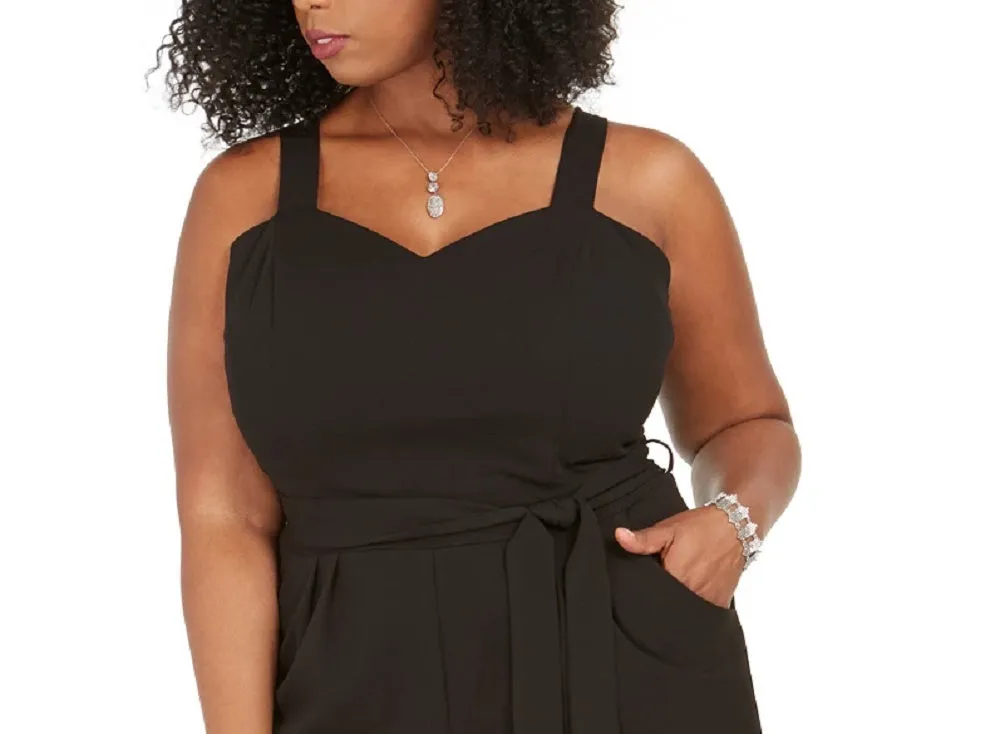 Emerald Sundae Women's Black Belted Sleeveless Sweetheart Neckline T-Shirt Jumpsuit Black Size 24 sold by Ruumur product image thumbnail 2