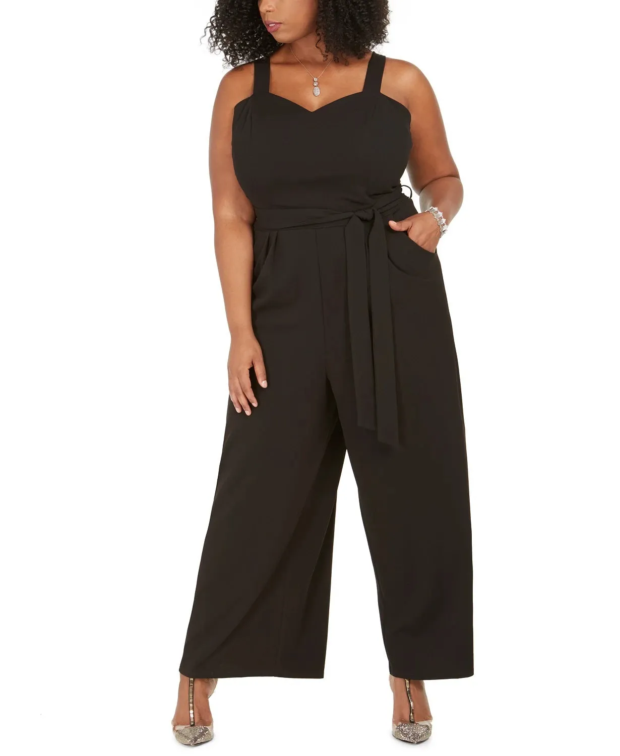 Emerald Sundae Women's Black Belted Sleeveless Sweetheart Neckline T-Shirt Jumpsuit Black Size 24 sold by Ruumur