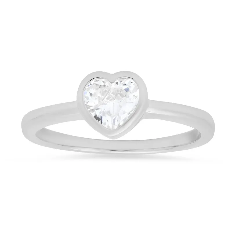 Sterling Silver Bezel-set Heart CZ Ring sold by Ruumur