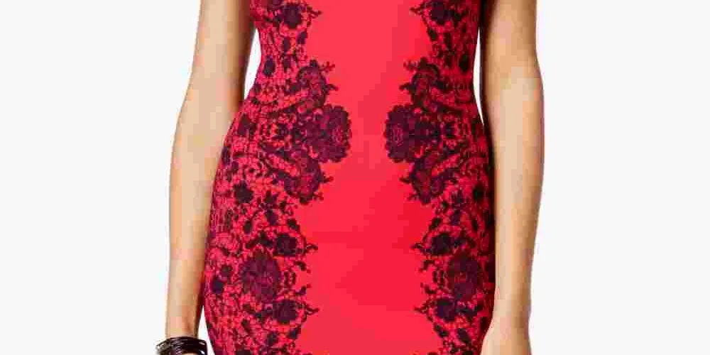 B Darlin Women's Zippered Printed Sleeveless Halter Short Body Con Party Dress Wine Size 13/14 sold by Ruumur product image thumbnail 3