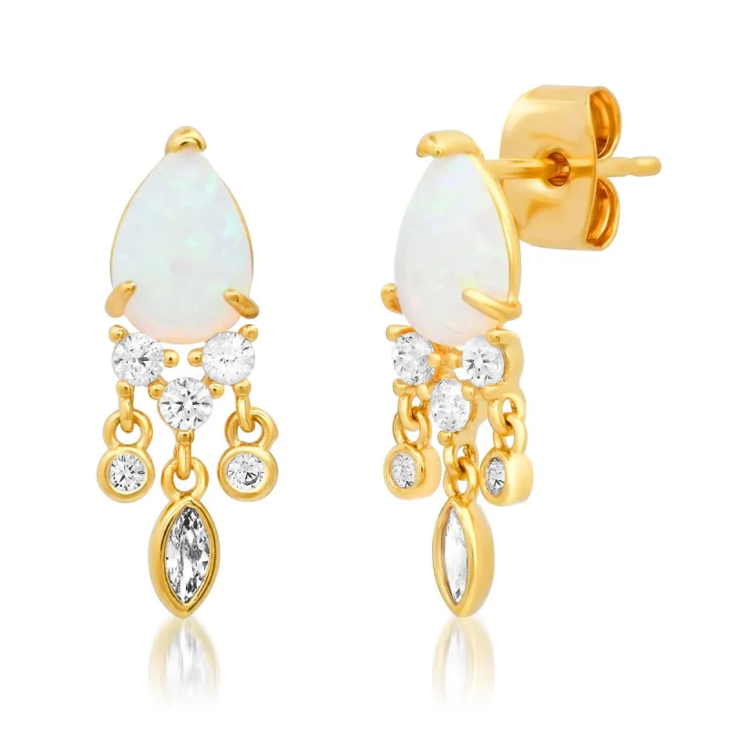 Teardrop Opal Studs with Dripping CZ Stones sold by Ruumur