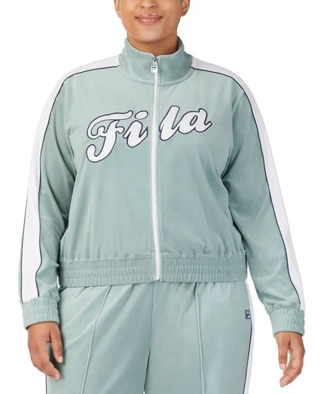 Fila Women's Valery Logo Zip Front Velour Jacket Green Size 1X made by Ruumur