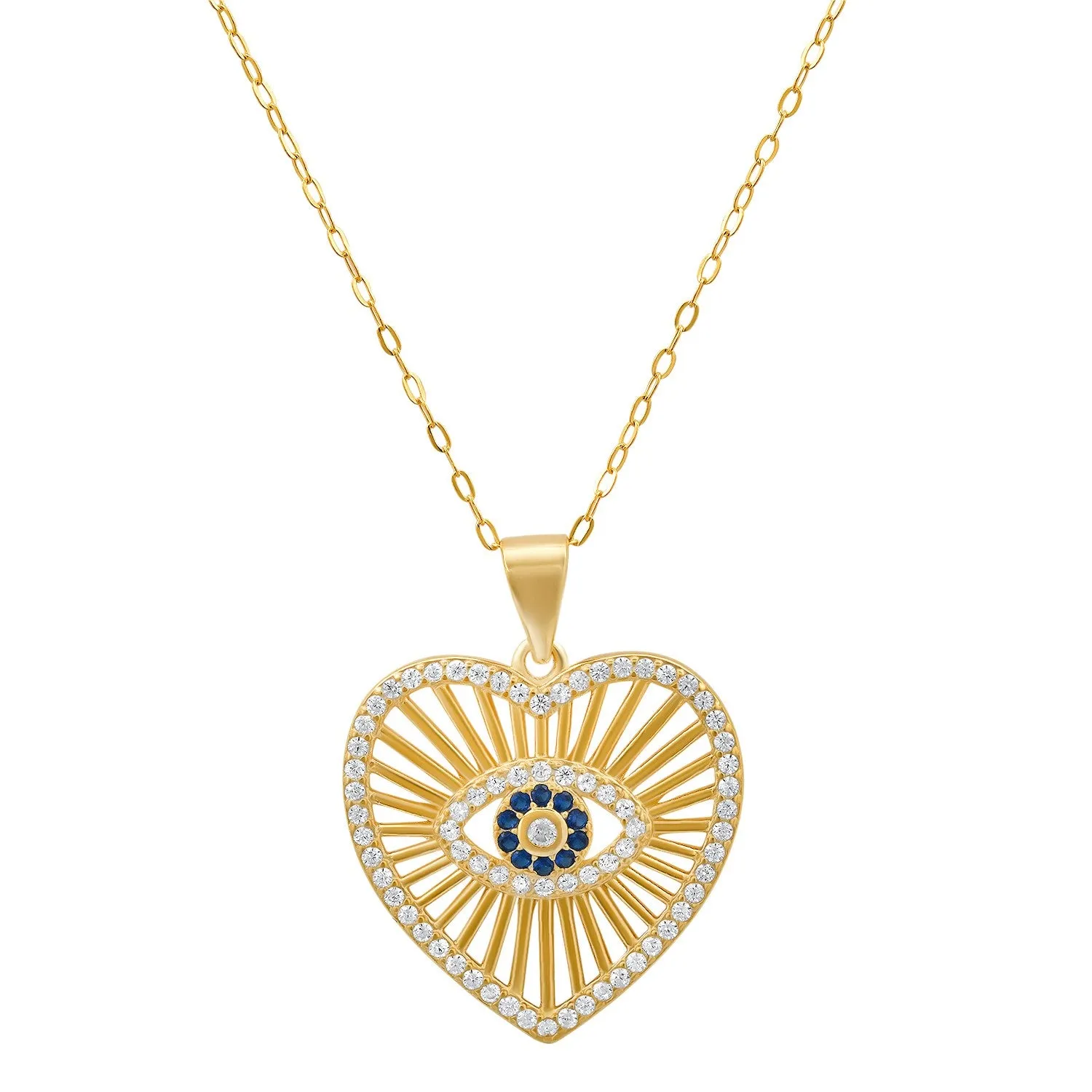 14k Gold Over Silver CZ Evil Eye Heart Necklace sold by Ruumur