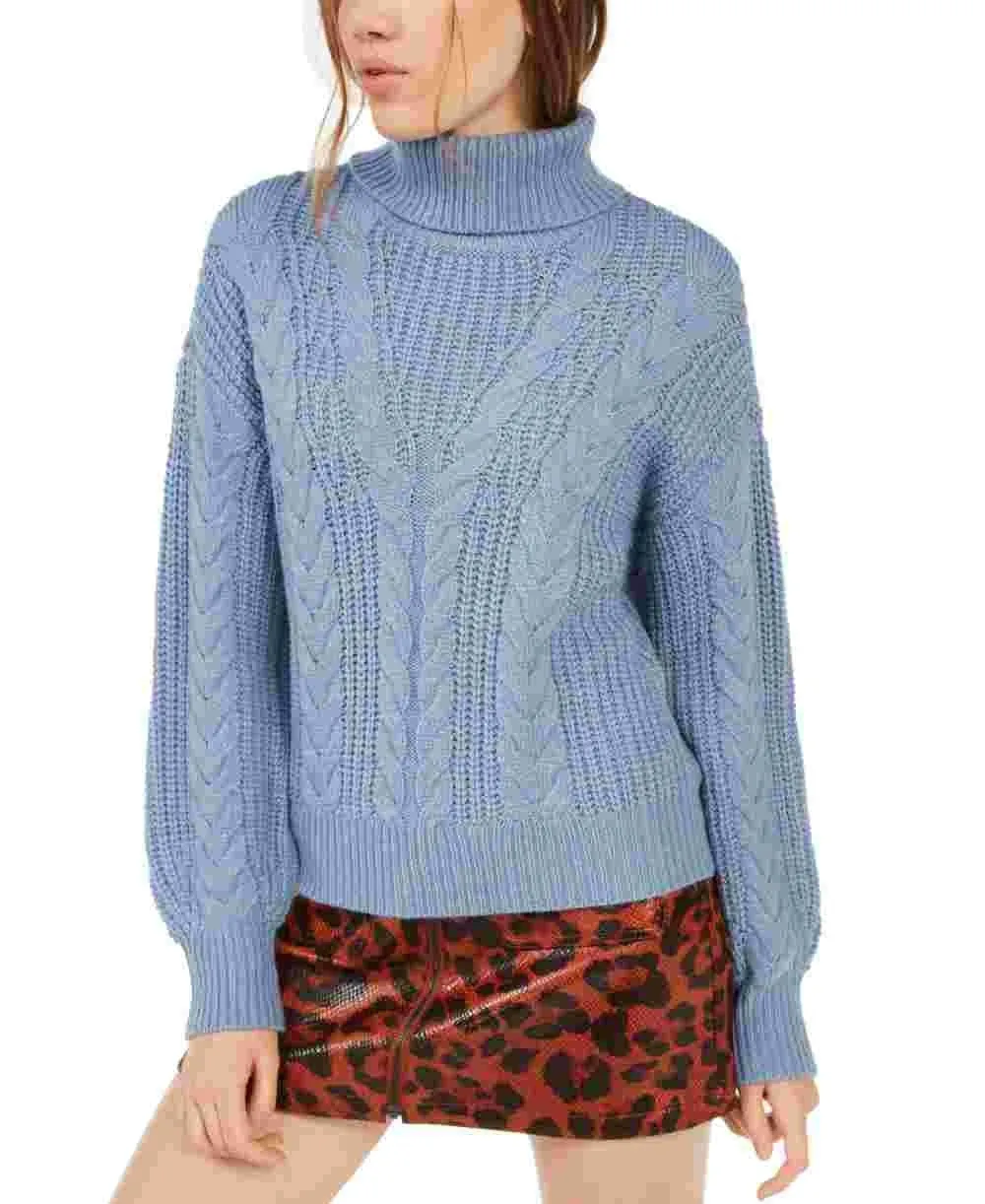 Crave Fame Junior's Turtleneck Cable Knit Sweater Purple Size X-Small sold by Ruumur