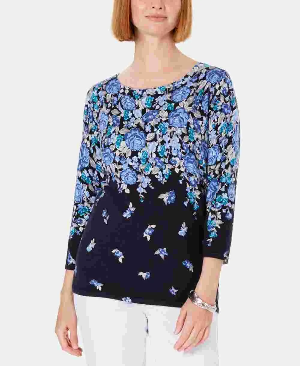 Karen Scott Women's Floral Print Sweater Blue sold by Ruumur