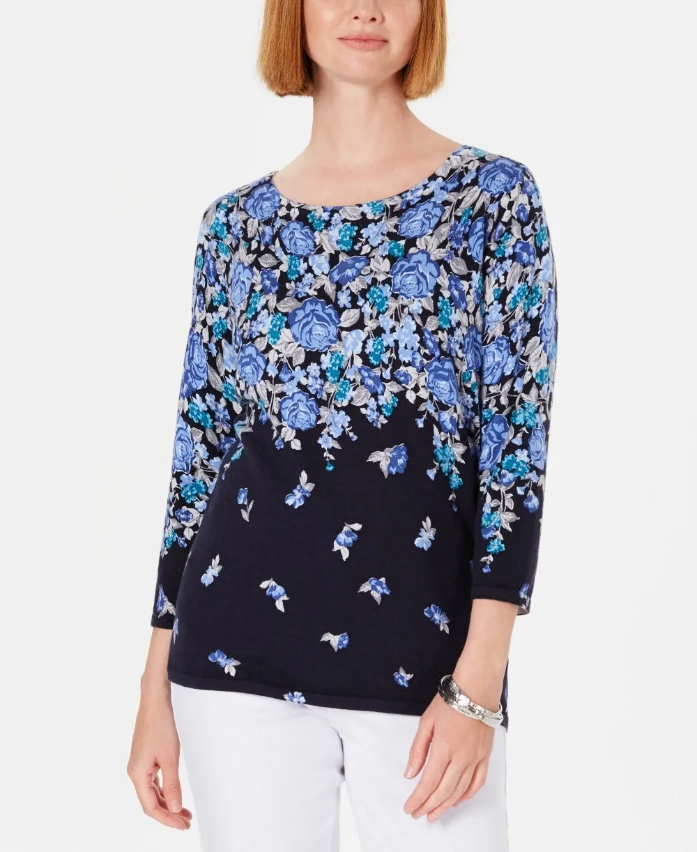 Karen Scott Women's Floral Print Sweater Blue sold by Ruumur product image thumbnail 4