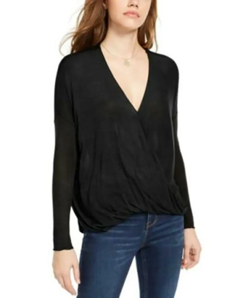 Polly & Esther Juniors' Women's Surplice-Neck Top Black Size Extra Large sold by Ruumur