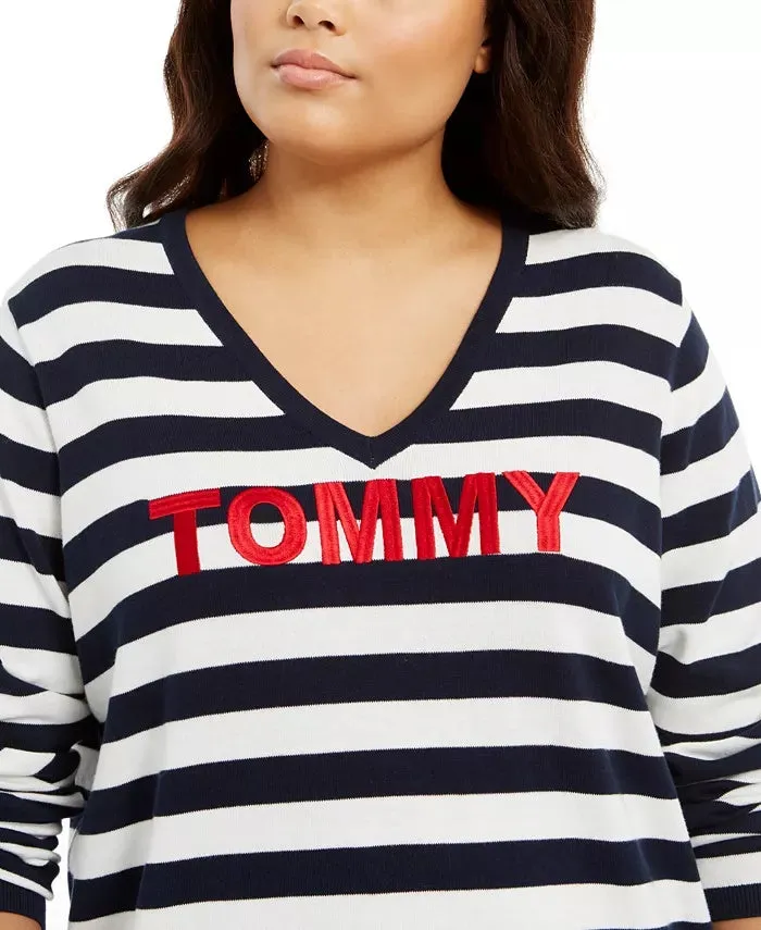 Tommy Hilfiger Women's Plus Size Ivy Striped Logo Sweater Blue Size 1X sold by Ruumur product image thumbnail 3