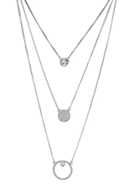 3 Layered Silvertone Clear Swarovski Crystal Pendant Necklace (91317-2) sold by Ruumur