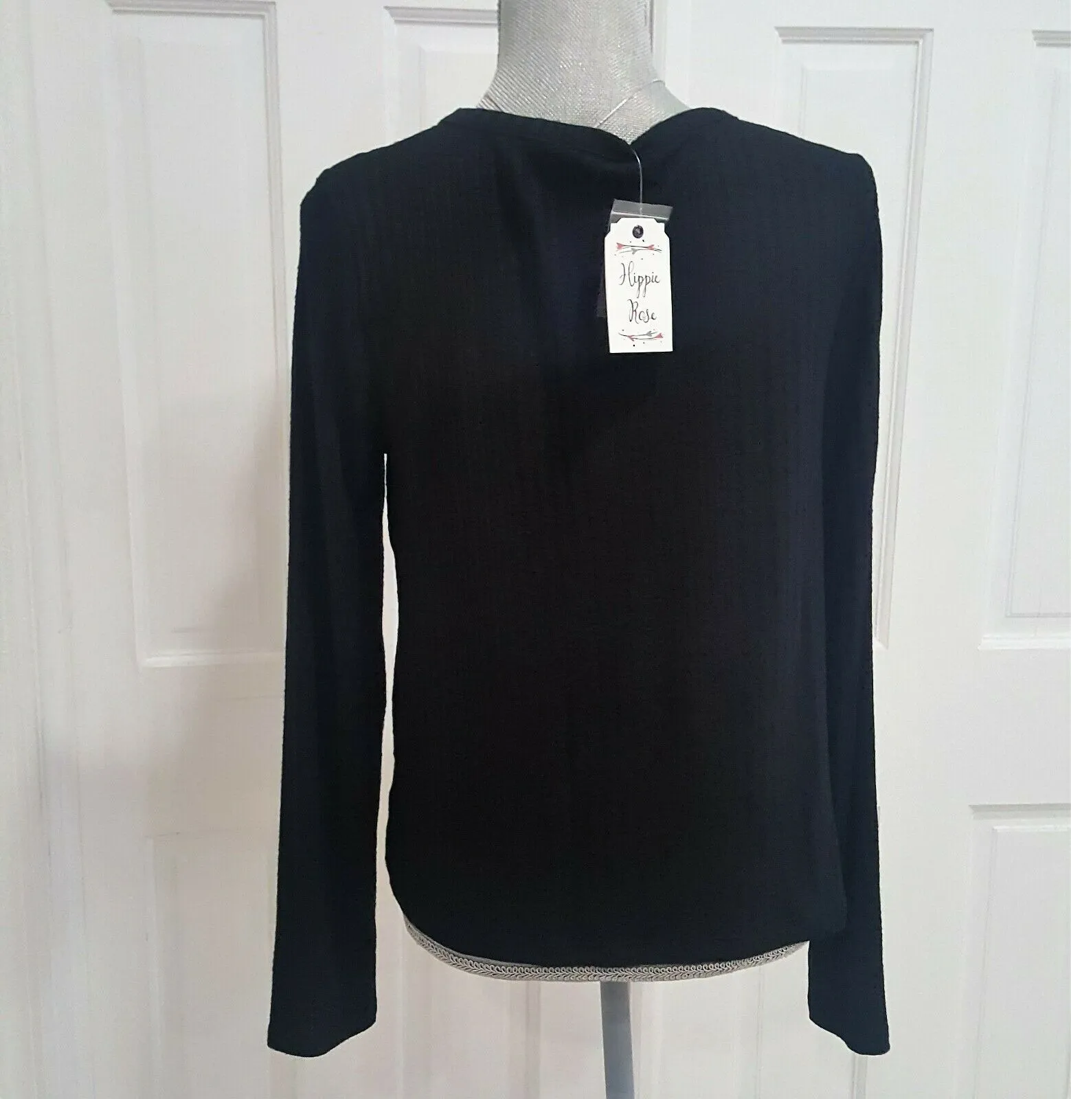 Hippie Rose Juniors' Women's Twist-Front Button-Up Top Black Size Large sold by Ruumur product image thumbnail 2