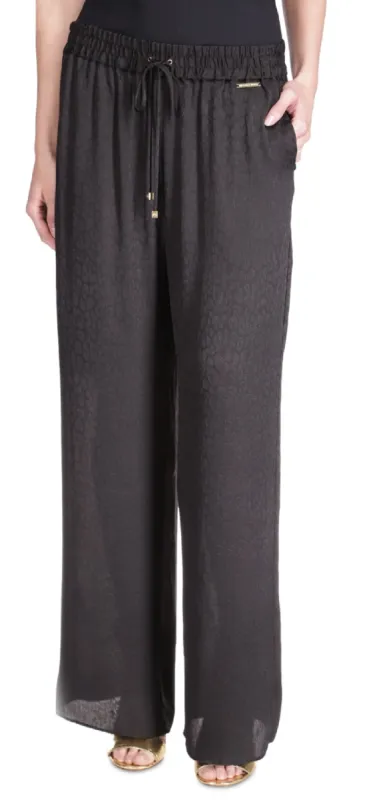 Michael Kors Women's Cheetah Print Wide Leg Pull On Pants Black Size Petite Large sold by Ruumur