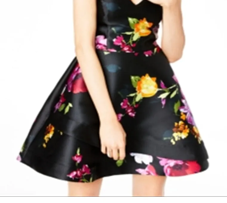 BCX Women's Floral Spaghetti Strap V Neck Mini Fit + Flare Party Dress Black Size 1 sold by Ruumur product image thumbnail 3
