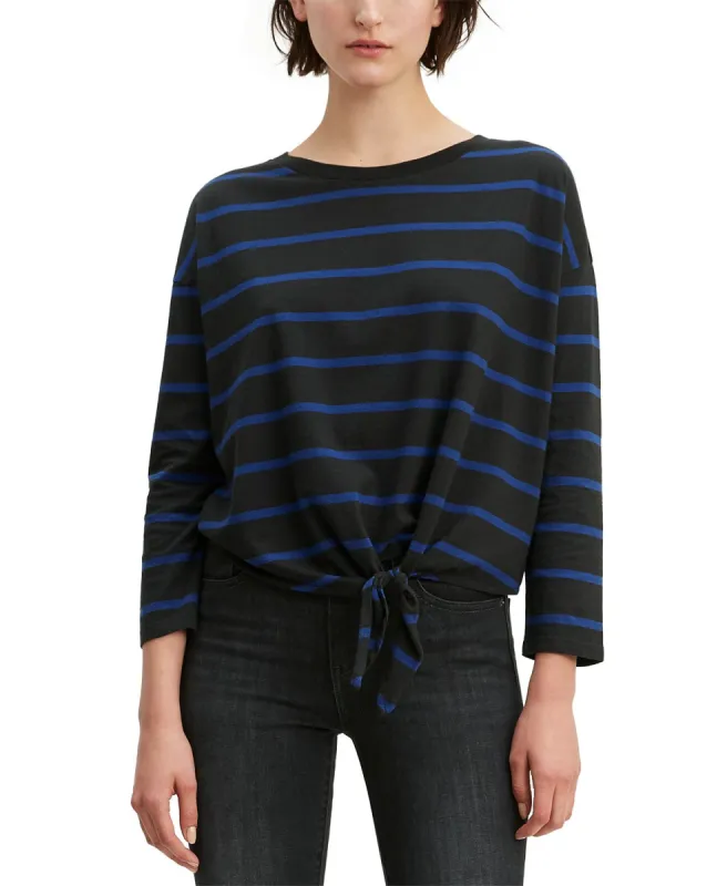Levi's Women's Greta Striped Tie-Hem Cotton Top Black Size Large sold by Ruumur