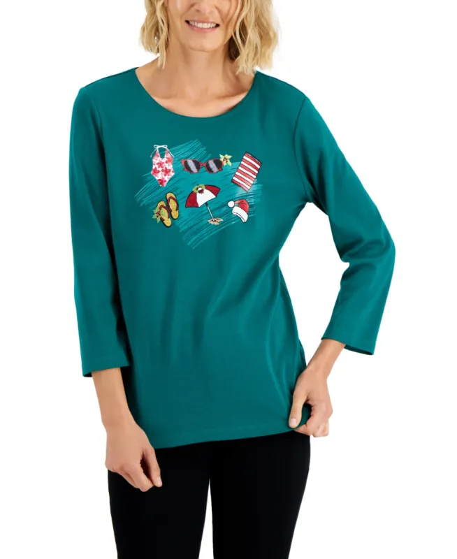 Karen Scott Women's Holiday Beach Top Green Size X-Small sold by Ruumur