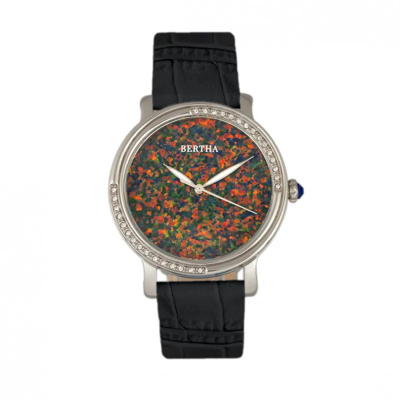 Bertha Courtney Opal Dial Leather-Band Watch - Black sold by Ruumur
