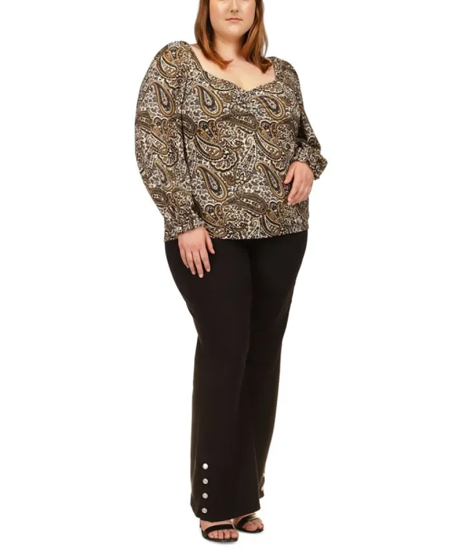 Michael Kors Women's Printed Sweetheart Neck Top Brown sold by Ruumur