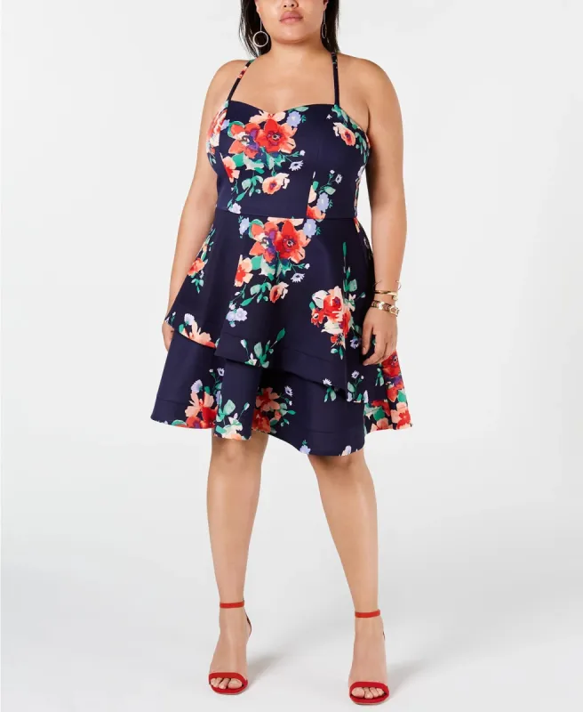 Sequin Hearts Women's Trendy Floral Fit & Flare Dress Red Size 18 sold by Ruumur