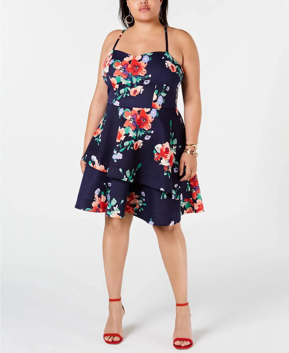 Sequin Hearts Women's Trendy Floral Fit & Flare Dress Red Size 18 sold by Ruumur