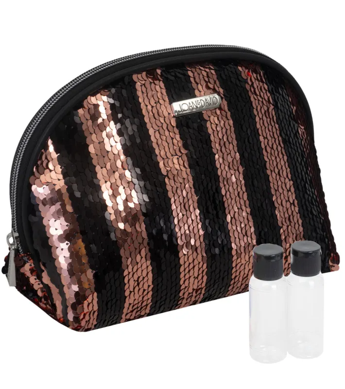 Joan & David Sequined Stripe Patterned Dome Cosmetic Bag sold by Ruumur
