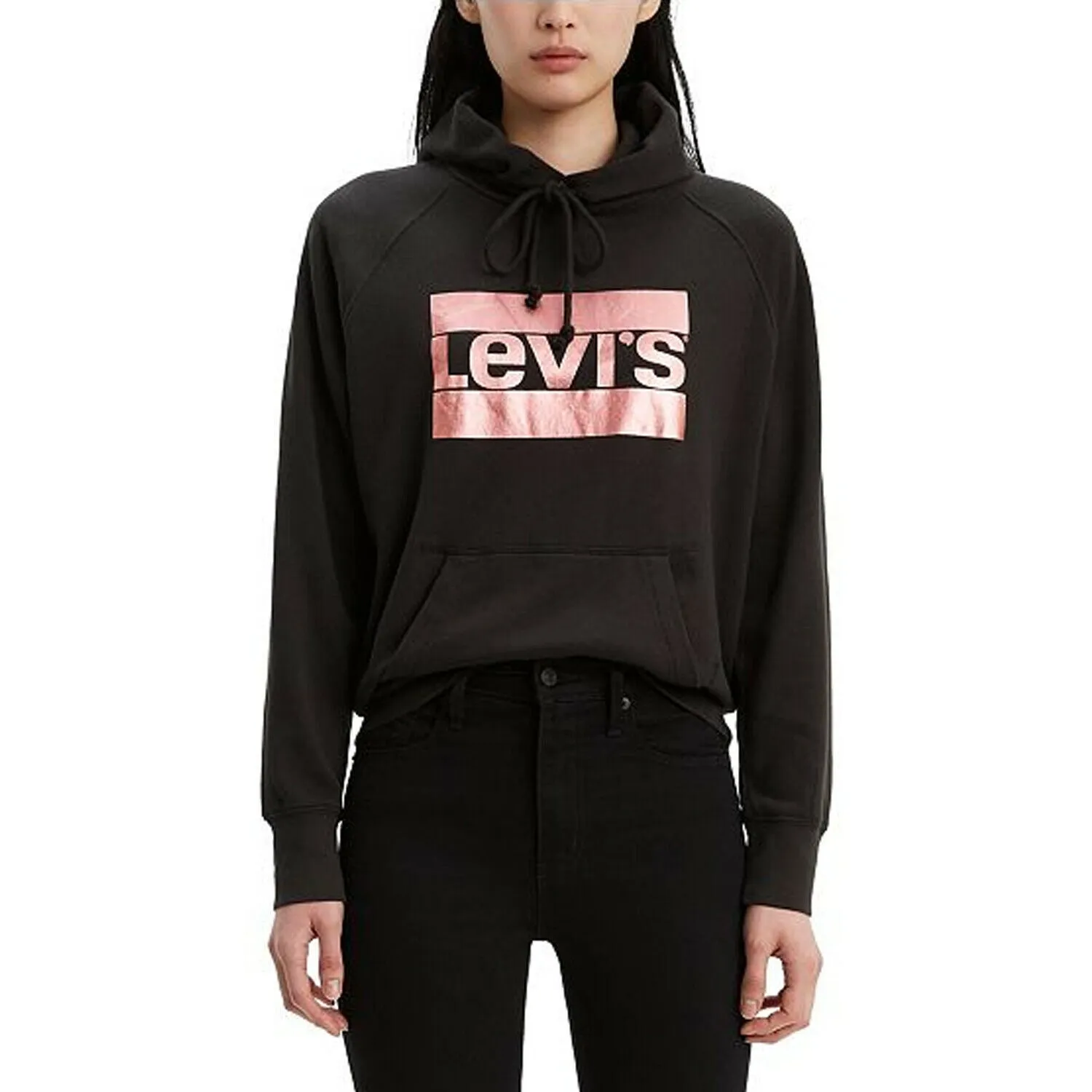 Levi's Women's Metallic Logo-Print Hoodie Black Size Extra Small sold by Ruumur