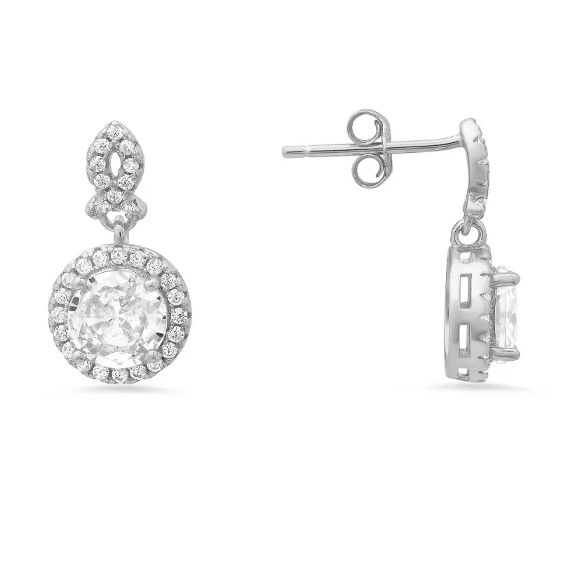 Sterling Silver Dangling Halo CZ Stud Earrings sold by Ruumur