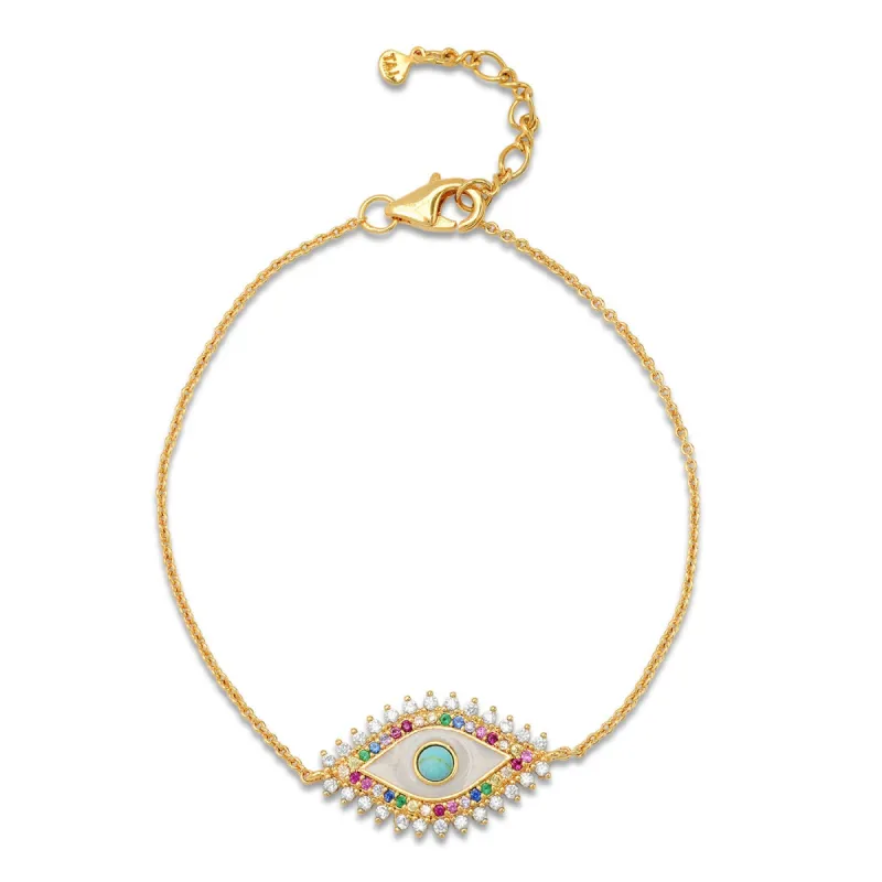 Multi-Colored Evil Eye Chain Bracelet sold by Ruumur