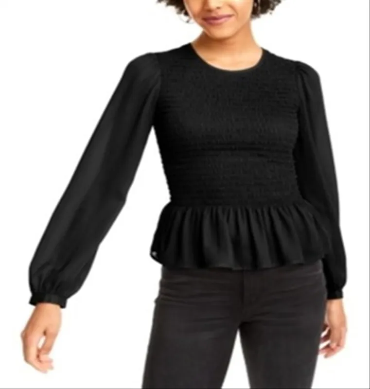 Leyden  Women's Smocked Peplum Blouse Black Size X-Large sold by Ruumur