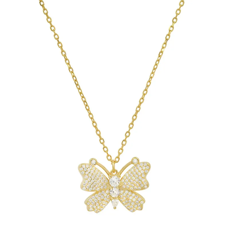 14k Yellow Gold Over Silver Butterfly CZ Pendant sold by Ruumur