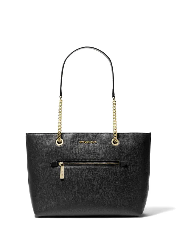 Michael Kors Women's Black Jet Set Medium Pebbled Leather Chain Tote Bag sold by Ruumur