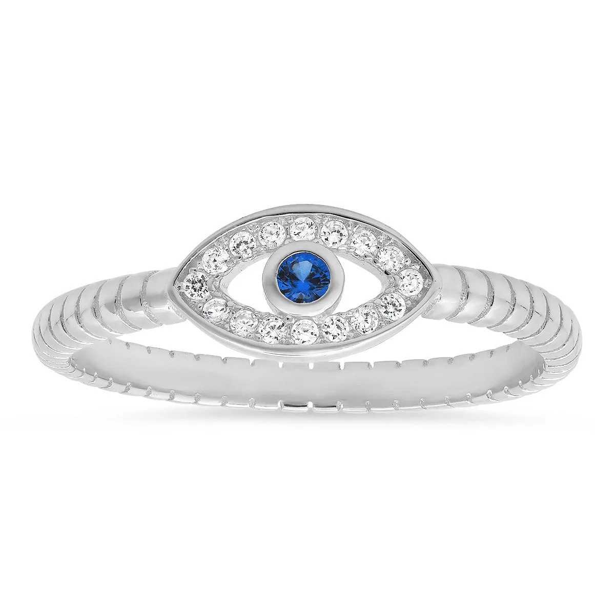 Sterling Silver CZ Evil Eye Ring sold by Ruumur