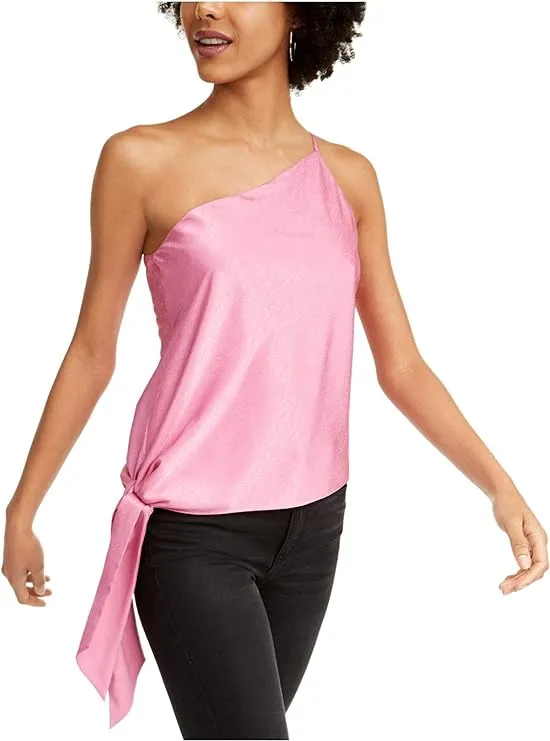 Leyden Women's Tie Sleeveless Asymmetrical Neckline Top Pink Size Medium sold by Ruumur