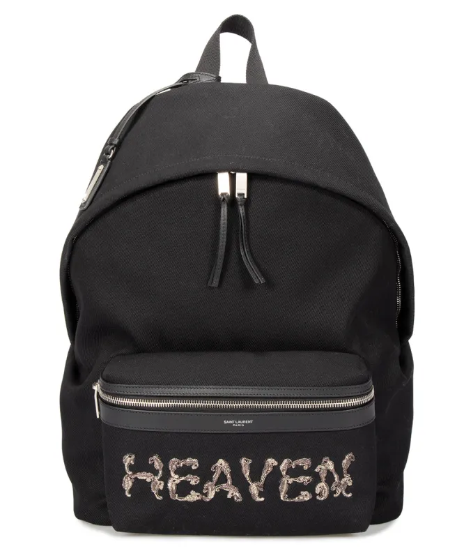 Saint Laurent Large Black Canvas Backpack with Leather Accents made by Ruumur