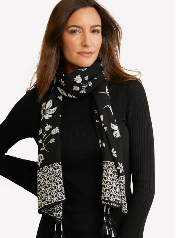 LOULOU DAMOUR Women's Lili'S Hugs Herringbone Wool Printed Scarf With Four Tassels sold by Ruumur