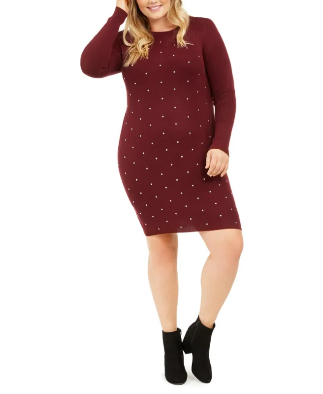 Derek Heart Women's Trendy Plus Size Studded Sweater Dress Red Size XX-Large sold by Ruumur
