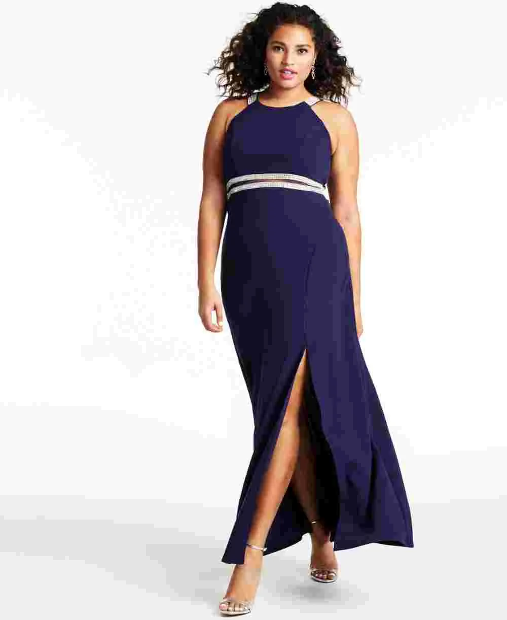 Sequin Hearts Women's Trendy Plus Embellished Halter Gown Blue Size 16 sold by Ruumur