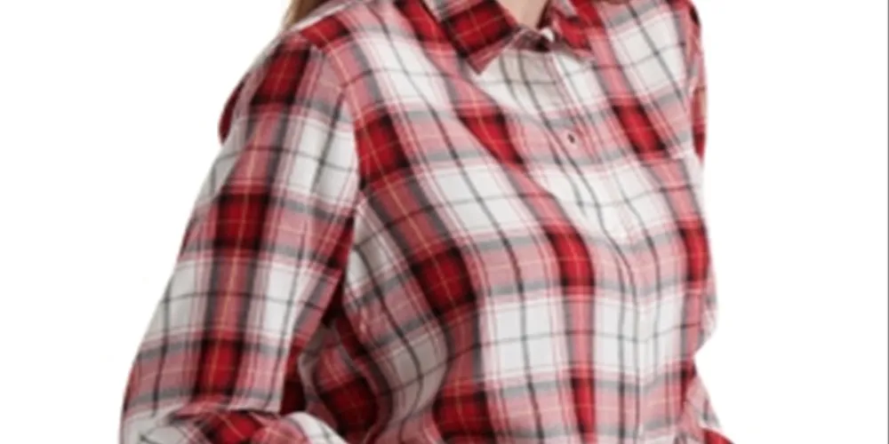 Lucky Brand Women's Plaid Cuffed Collared Button up Top Red Size Small sold by Ruumur product image thumbnail 2