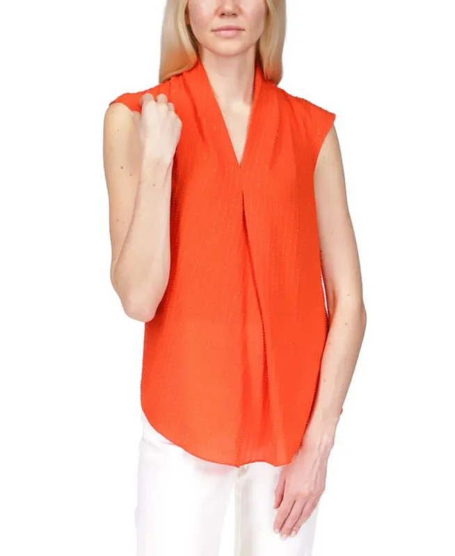 Michael Kors Women's Pinstripe Crepe Pleated Top Orange Size X-Small sold by Ruumur