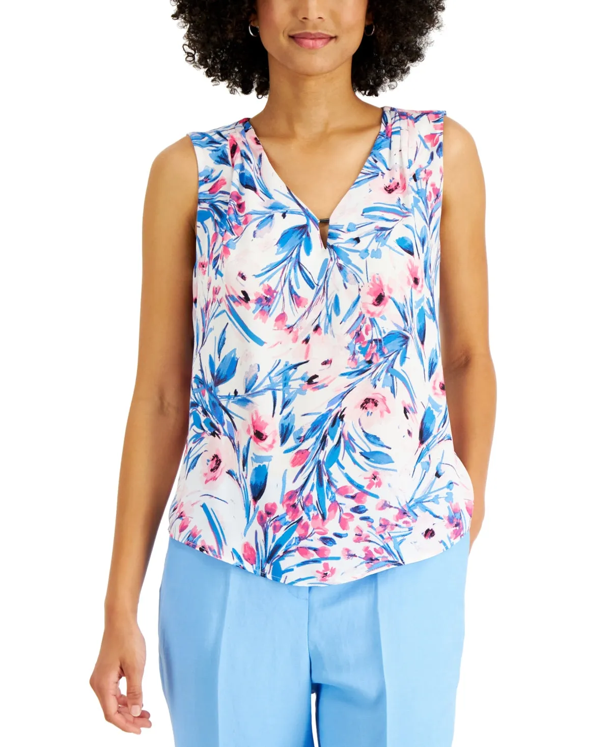 Kasper Women's Floral Print Keyhole Top Pink Size X-Small sold by Ruumur